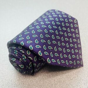 Lauren Ralph Lauren Men's Tie Purple and Green Paisley 100% Silk Made in the USA